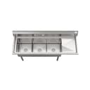 63 in. Three Compartment Commercial Sink, Bowl Size 15x15x14, Stainless-Steel 16 Gauge with Right Drainboard view 5
