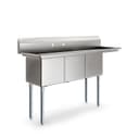 63 in. Three Compartment Commercial Sink, Bowl Size 15x15x14, Stainless-Steel 16 Gauge with Right Drainboard view 7