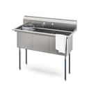 51 in. Three Compartment Commercial Sink, Bowl Size 15x15x14, 18 Gauge Stainless-Steel view 1