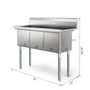51 in. Three Compartment Commercial Sink, Bowl Size 15x15x14, 18 Gauge Stainless-Steel view 3