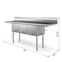 90 in. Three Compartment Commercial Sink Bowl Size 18x18x14 18-Gauge Stainless-Steel with 2 Drainboards view 3