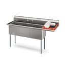 75 in. Three Compartment Commercial Sink Bowl Size 18x18x14 Stainless-Steel 18 Gauge with Right Drainboard view 1