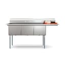 75 in. Three Compartment Commercial Sink Bowl Size 18x18x14 Stainless-Steel 18 Gauge with Right Drainboard view 2
