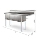 75 in. Three Compartment Commercial Sink Bowl Size 18x18x14 Stainless-Steel 18 Gauge with Right Drainboard view 3