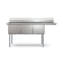 75 in. Three Compartment Commercial Sink Bowl Size 18x18x14 Stainless-Steel 18 Gauge with Right Drainboard view 7
