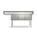 75 in. Three Compartment Commercial Sink Bowl Size 18x18x14 Stainless-Steel 18 Gauge with Right Drainboard view 9
