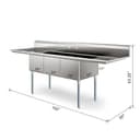 102 in. Three Compartment Commercial Sink Bowl Size 18x24x14 Stainless-Steel 18 Gauge with Two Drainboards view 3