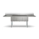 102 in. Three Compartment Commercial Sink Bowl Size 18x24x14 Stainless-Steel 18 Gauge with Two Drainboards view 6