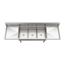 102 in. Three Compartment Commercial Sink Bowl Size 18x24x14 Stainless-Steel 18 Gauge with Two Drainboards view 8