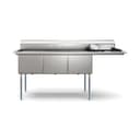 81 in. Three Compartment Commercial Sink Bowl Size 18x24x14 Stainless-Steel 18 Gauge with Right Drainboard view 2