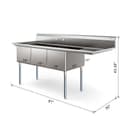 81 in. Three Compartment Commercial Sink Bowl Size 18x24x14 Stainless-Steel 18 Gauge with Right Drainboard view 3