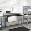 81 in. Three Compartment Commercial Sink Bowl Size 18x24x14 Stainless-Steel 18 Gauge with Right Drainboard view 6