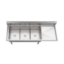 81 in. Three Compartment Commercial Sink Bowl Size 18x24x14 Stainless-Steel 18 Gauge with Right Drainboard view 9