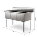 60 in. Three Compartment Commercial Sink, Bowl Size 18x24x14 in 18-Gauge Stainless-Steel view 3