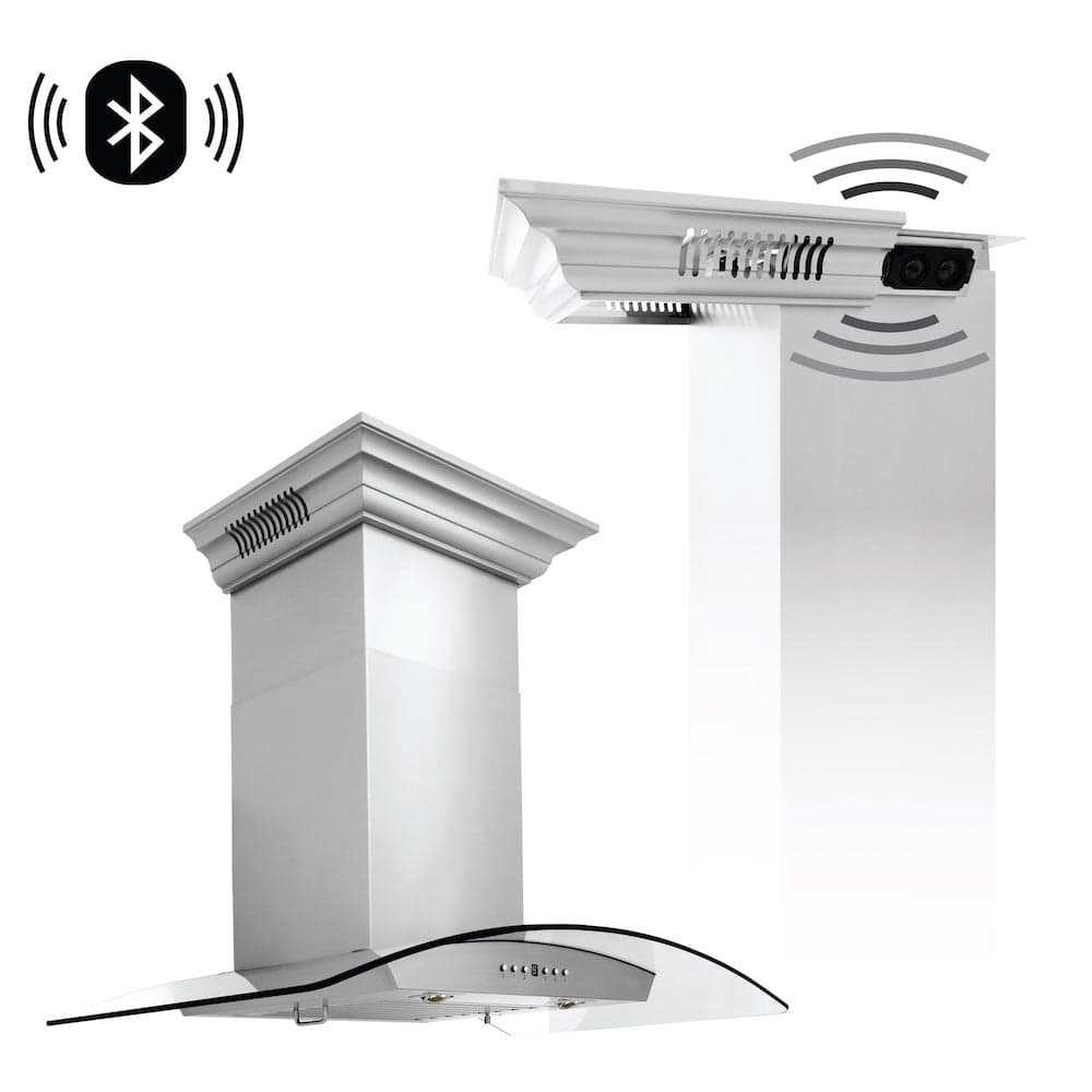 36 In. Crownsound™ Ducted Vent Wall Mount Range Hood In Stainless Steel And Glass With Built-in Bluetooth Speakers
