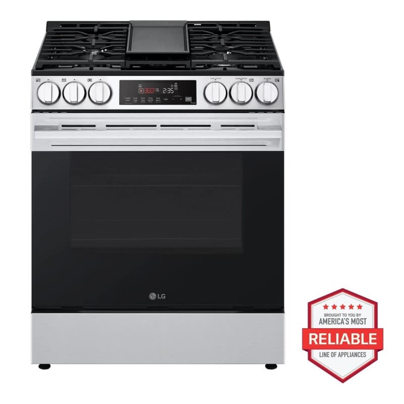 5.8 cu.ft. Smart Gas Single Oven Slide-in Range, Air Fry, Fan Convection, EasyClean®, Self Clean, ThinQ®, Printproof® Stainless Steel - New Handle