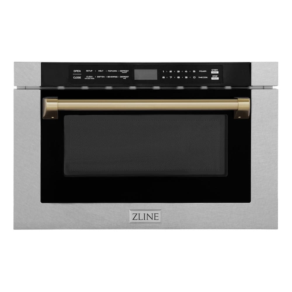 Autograph Edition 24" 1.2 cu. ft. Built-in Microwave Drawer with a Traditional Handle and Champagne Bronze Accents