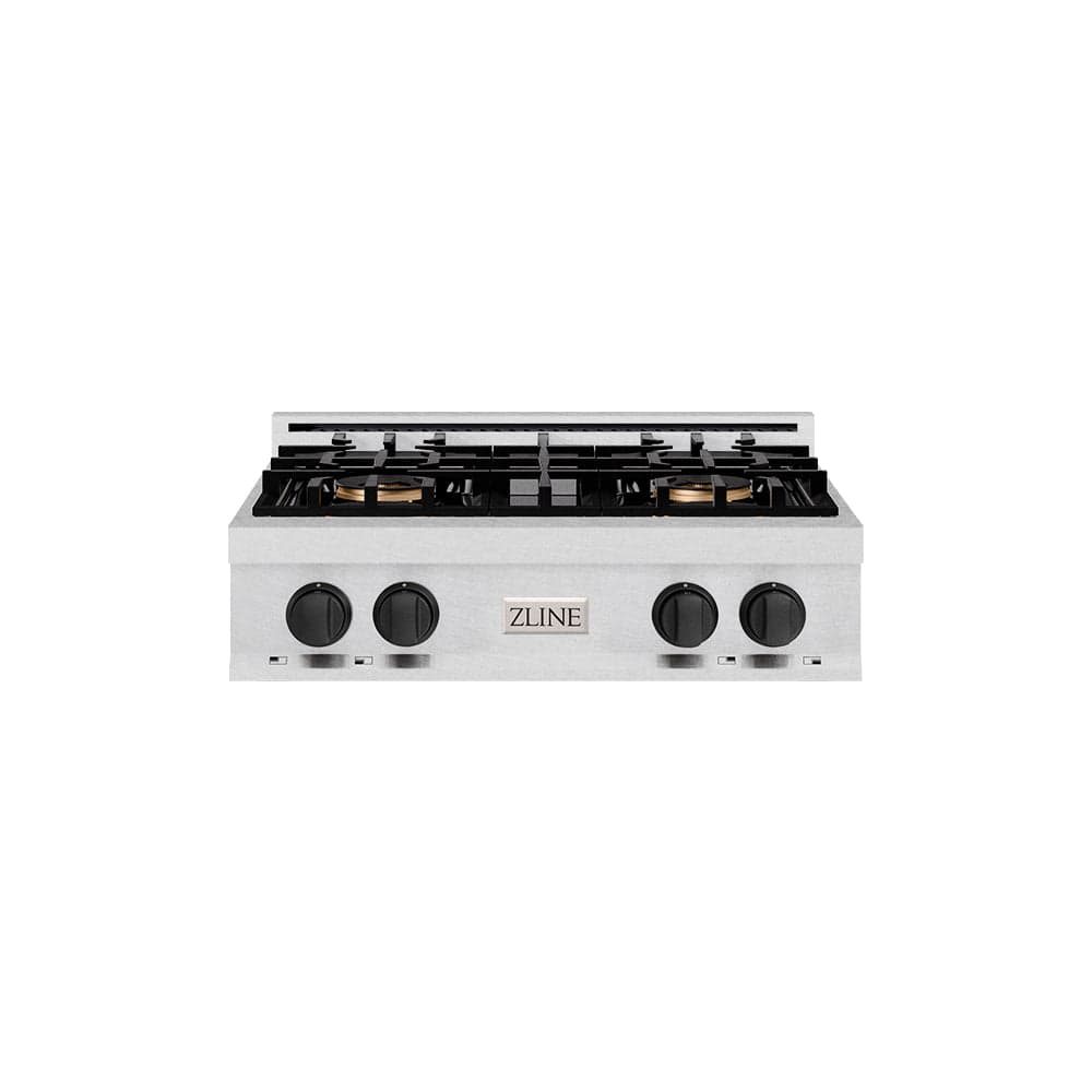 ZLINE Autograph Edition 30 in. Classic Gas Rangetop with 4 Burner DuoPro™ Cooktop in Satin Stainless Steel and Matte Black Accents (PCRTSZ-30-MB)