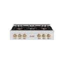 ZLINE Autograph Edition 36 in. Classic Gas Rangetop with 6 Burner DuoPro™ Cooktop in Satin Stainless Steel and Champagne Bronze Accents (PCRTSZ-36-CB) view 1