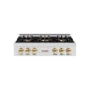 ZLINE Autograph Edition 36 in. Classic Gas Rangetop with 6 Burner DuoPro™ Cooktop in Satin Stainless Steel and Polished Gold Accents (PCRTSZ-36-G) view 1