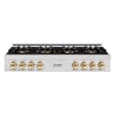 ZLINE Autograph Edition 48 in. Classic Gas Rangetop with 8 Burner DuoPro™ Cooktop in Satin Stainless Steel and Polished Gold Accents (PCRTSZ-48-G) view 1
