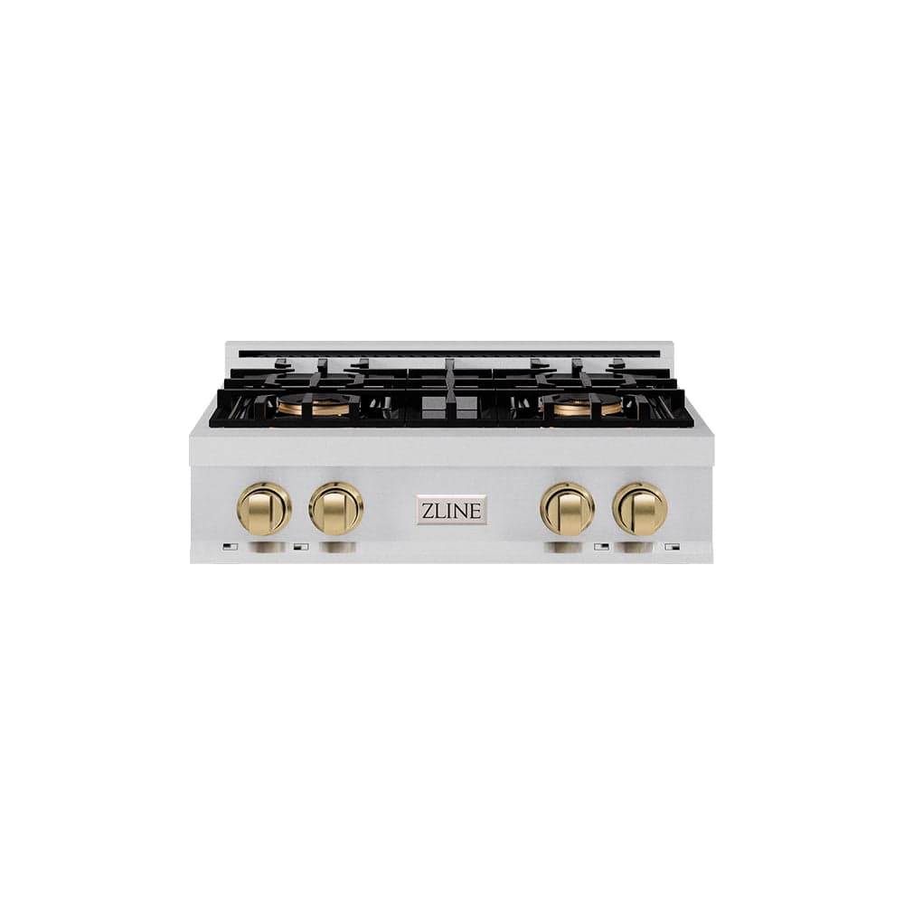 ZLINE Autograph Edition 30 in. Classic Gas Rangetop with 4 Burner DuoPro™ Cooktop in Stainless Steel and Champagne Bronze Accents (PCRTZ-30-CB)