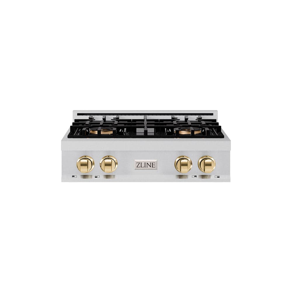 ZLINE Autograph Edition 30 in. Classic Gas Rangetop with 4 Burner DuoPro™ Cooktop in Stainless Steel and Polished Gold Accents (PCRTZ-30-G)