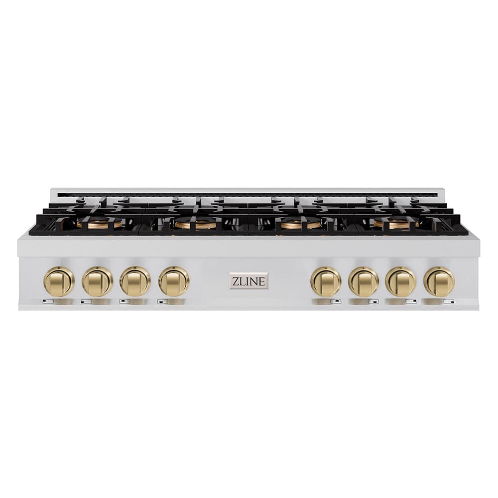 ZLINE Autograph Edition 48 in. Classic Gas Rangetop with 8 Burner DuoPro™ Cooktop in Stainless Steel and Champagne Bronze Accents (PCRTZ-48-CB)