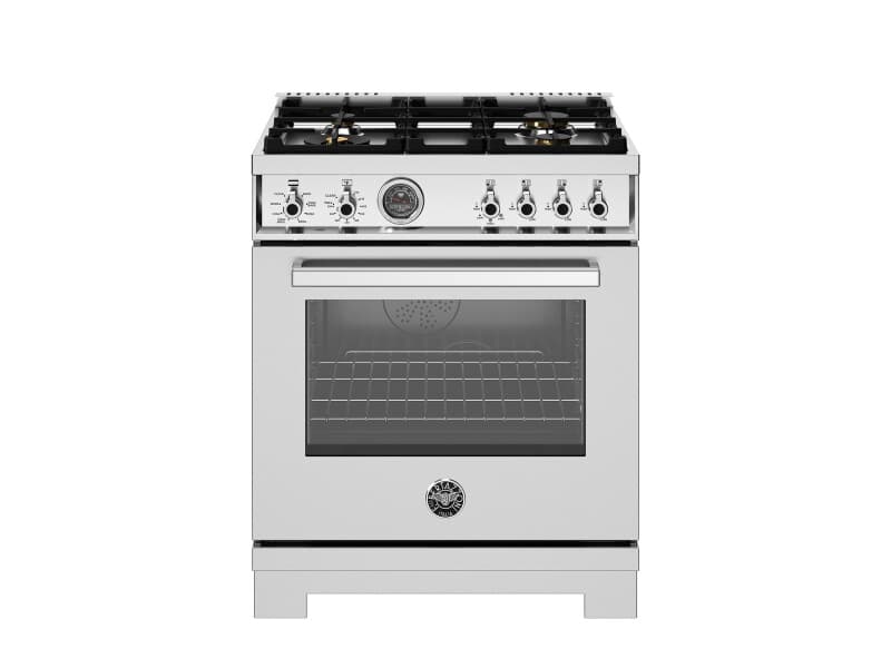30 inch Dual Fuel Range, 4 Brass Burners, Electric Self-Clean Oven