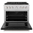 ZLINE 36 in. 5.2 cu. ft. Paramount Dual Fuel Range with 6 Burner DuoPro™ Cooktop and Electric Convection Oven in Satin Stainless Steel with Black Matte Door (PSDRS-BLM-36) view 19