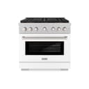 ZLINE 36 in. 5.2 cu. ft. Paramount Dual Fuel Range with 6 Burner DuoPro™ Cooktop and Electric Convection Oven in Satin Stainless Steel with White Matte Door (PSDRS-WM-36) view 1