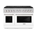 ZLINE 48 in. 6.7 cu. ft. Paramount Dual Fuel Range with 8 Burner DuoPro™ Cooktop and Dual Ovens in Satin Stainless Steel with White Matte Doors (PSDRS-WM-48) view 1