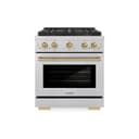 ZLINE Autograph Edition 30 in. 4.2 cu. ft. Paramount Dual Fuel Range with 4 Burner DuoPro™ Cooktop and Electric Convection Oven in Satin Stainless Steel and Champagne Bronze Accents (PSDRSZ-30-CB) view 1