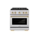 ZLINE Autograph Edition 30 in. 4.2 cu. ft. Paramount Dual Fuel Range with 4 Burner DuoPro™ Cooktop and Electric Convection Oven in Satin Stainless Steel and Polished Gold Accents (PSDRSZ-30-G) view 1