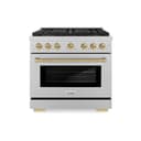 ZLINE Autograph Edition 36 in. 5.2 cu. ft. Paramount Dual Fuel Range with 6 Burner DuoPro™ Cooktop and Electric Convection Oven in Satin Stainless Steel and Champagne Bronze Accents (PSDRSZ-36-CB) view 1