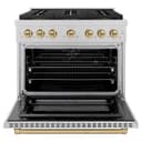 ZLINE Autograph Edition 36 in. 5.2 cu. ft. Paramount Dual Fuel Range with 6 Burner DuoPro™ Cooktop and Electric Convection Oven in Satin Stainless Steel and Champagne Bronze Accents (PSDRSZ-36-CB) view 19