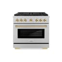 ZLINE Autograph Edition 36 in. 5.2 cu. ft. Paramount Dual Fuel Range with 6 Burner DuoPro™ Cooktop and Electric Convection Oven in Satin Stainless Steel and Polished Gold Accents (PSDRSZ-36-G) view 1