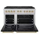 ZLINE Autograph Edition 48 in. 6.7 cu. ft. Paramount Dual Fuel Range with 8 Burner DuoPro™ Cooktop and Dual Ovens in Satin Stainless Steel with Black Matte Doors and Polished Gold Accents (PSDRSZ-BLM48-G) view 20