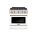 ZLINE Autograph Edition 30 in. 4.2 cu. ft. Paramount Dual Fuel Range with 4 Burner DuoPro™ Cooktop and Electric Convection Oven in Satin Stainless Steel with White Matte Door and Champagne Bronze Accents (PSDRSZ-WM-30-CB) view 1