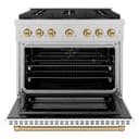 ZLINE Autograph Edition 36 in. 5.2 cu. ft. Paramount Dual Fuel Range with 6 Burner DuoPro™ Cooktop and Electric Convection Oven in Satin Stainless Steel with White Matte Door and Champagne Bronze Accents (PSDRSZ-WM-36-CB) view 18