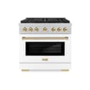 ZLINE Autograph Edition 36 in. 5.2 cu. ft. Paramount Dual Fuel Range with 6 Burner DuoPro™ Cooktop and Electric Convection Oven in Satin Stainless Steel with White Matte Door and Polished Gold Accents (PSDRSZ-WM-36-G) view 1