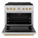 ZLINE Autograph Edition 36 in. 5.2 cu. ft. Paramount Dual Fuel Range with 6 Burner DuoPro™ Cooktop and Electric Convection Oven in Satin Stainless Steel with White Matte Door and Polished Gold Accents (PSDRSZ-WM-36-G) view 18