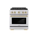 ZLINE Autograph Edition 30 in. 4.2 cu. ft. Paramount Dual Fuel Range with 4 Burner DuoPro™ Cooktop and Electric Convection Oven in Stainless Steel with Champagne Bronze Accents (PSDRZ-30-CB) view 1