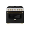 ZLINE Autograph Edition 36 in. 5.2 cu. ft. Paramount Dual Fuel Range with 6 Burner DuoPro™ Cooktop and Electric Convection Oven with Black Matte Door and Polished Gold Accents (PSDRZ-BLM-36-G) view 1
