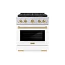 ZLINE Autograph Edition 30 in. 4.2 cu. ft. Paramount Dual Fuel Range with 4 Burner DuoPro™ Cooktop and Electric Convection Oven in Stainless Steel with White Matte Door and Champagne Bronze Accents (PSDRZ-WM-30-CB) view 1