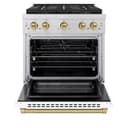 ZLINE Autograph Edition 30 in. 4.2 cu. ft. Paramount Dual Fuel Range with 4 Burner DuoPro™ Cooktop and Electric Convection Oven in Stainless Steel with White Matte Door and Champagne Bronze Accents (PSDRZ-WM-30-CB) view 16