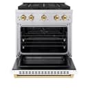 ZLINE Autograph Edition 30 in. 4.2 cu. ft. Paramount Dual Fuel Range with 4 Burner DuoPro™ Cooktop and Electric Convection Oven in Stainless Steel with White Matte Door and Polished Gold Accents (PSDRZ-WM-30-G) view 16