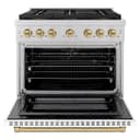 ZLINE Autograph Edition 36 in. 5.2 cu. ft. Paramount Dual Fuel Range with 6 Burner DuoPro™ Cooktop and Electric Convection Oven with White Matte Door and Champagne Bronze Accents (PSDRZ-WM-36-CB) view 17