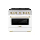 ZLINE Autograph Edition 36 in. 5.2 cu. ft. Paramount Dual Fuel Range with 6 Burner DuoPro™ Cooktop and Electric Convection Oven with White Matte Door and Polished Gold Accents (PSDRZ-WM-36-G) view 1