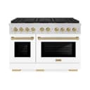 ZLINE Autograph Edition 48 in. 6.7 cu. ft. Paramount Dual Fuel Range with 8 Burner DuoPro™ Cooktop and Dual Ovens with White Matte Doors and Champagne Bronze Accents (PSDRZ-WM-48-CB) view 1